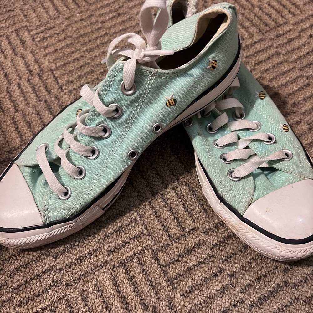 Mint Green Canvas Sneakers with Bee Embroidery